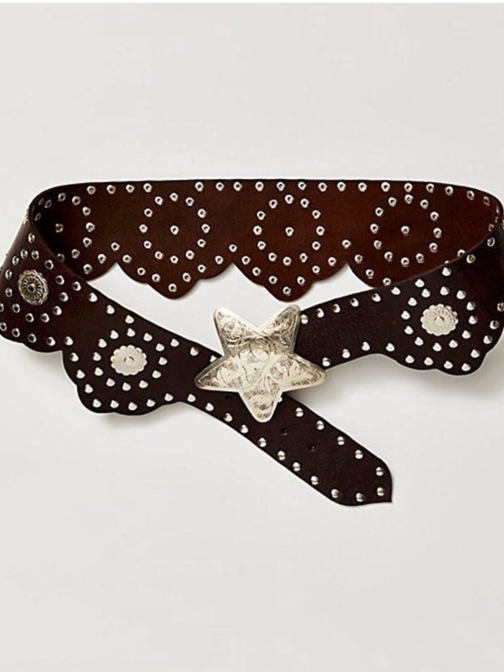 Free People Z & L Europe Solar Myth Scalloped Stud Belt with Silver Star Buckle